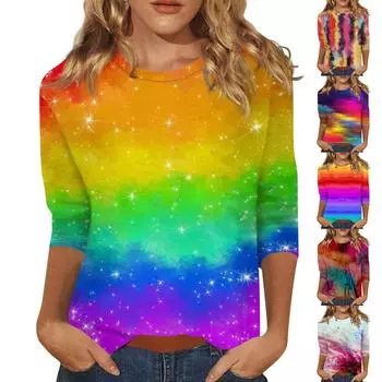 Женские свободные повседневные цветочные принты с круглым вырезом и рукавами три четверти L чёрный