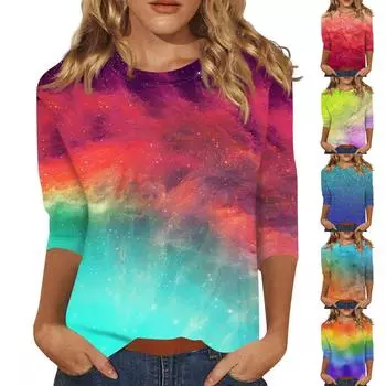 Женские свободные повседневные цветочные принты с круглым вырезом и рукавами три четверти L