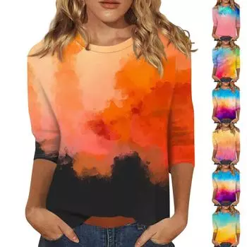 Женские свободные повседневные цветочные принты с круглым вырезом и рукавами три четверти L разноцветный