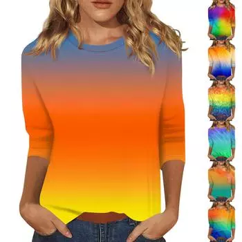 Женские свободные повседневные цветочные принты с круглым вырезом и рукавами три четверти L зелёный