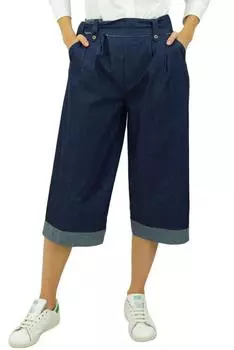 Женские свободные повседневные джинсовые брюки-кюлоты-капри Bimba с эластичной резинкой на талии сзади Темно-синий - Large темно-синий