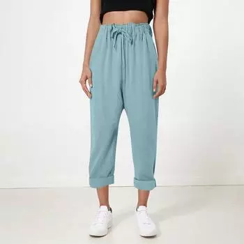 Женские свободные повседневные хлопково-льняные тонкие однотонные домашние брюки, укороченные брюки L