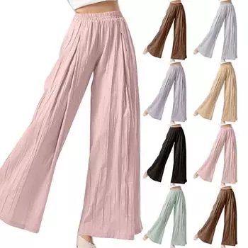 Женские свободные повседневные пляжные брюки с высокой талией и широкими штанинами L чёрный