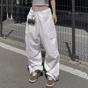 Женские свободные повседневные рабочие брюки Spice Girls с завязками на шнурке и карманами, с низкой талией, Hundred Dance S белый