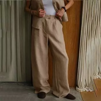 Женские свободные прямые брюки на весну и лето, костюм, брюки S белый
