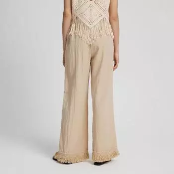 Женские свободные прямые брюки, новые модные повседневные брюки с эластичной резинкой на талии, широкие брюки с кисточками S бежевый