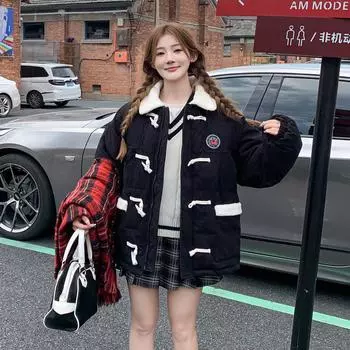 Женские свободные пуховики и толстые пальто в корейском стиле на осень и зиму S чёрный