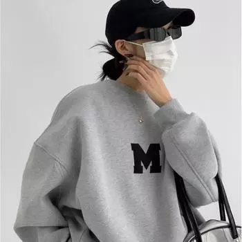 Женские свободные пуловеры с капюшоном, студенческая мода, вышитая буква, толстовка, женский свитер с круглым вырезом, бархат, осень, новый корейский стиль M белый