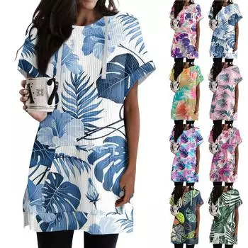 Женские свободные рубашки с принтом, толстовки с короткими рукавами и шнурком, вязаная туника с боковыми разрезами, топы с капюшоном и карманом XXXL