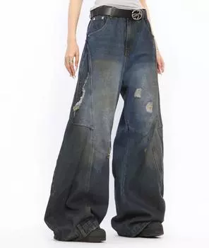 Женские свободные рваные джинсы Y2k, мешковатые винтажные джинсовые брюки большого размера в стиле Харадзюку, джинсовые брюки в японском стиле 2000-х годов S