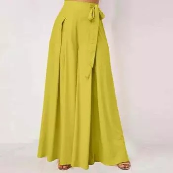 Женские свободные широкие брюки, брюки-кюлоты на шнуровке, повседневные эластичные брюки, весна/лето, разные размеры, опционально S чёрный