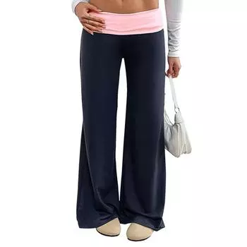 Женские свободные широкие штаны для йоги с высокой талией, повседневные спортивные штаны L тёмно-синий
