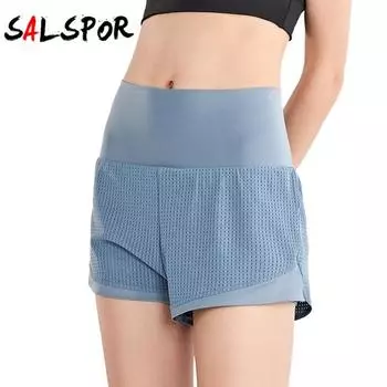 Женские свободные шорты с высокой талией, искусственные двухсекционные быстросохнущие шорты для занятий фитнесом, антипустые штаны для йоги