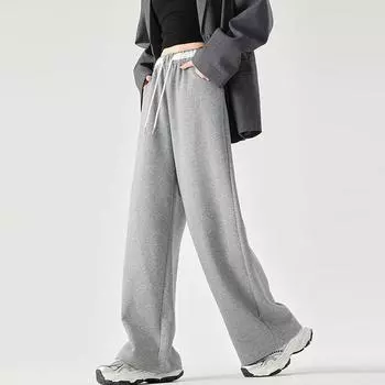 Женские свободные спортивные повседневные широкие брюки весна-осень на шнурке модные дизайнерские спортивные брюки с высокой талией эластичные спортивные брюки S чёрный