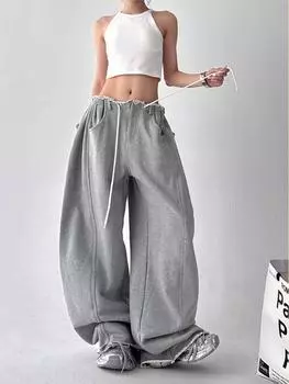 Женские свободные спортивные штаны Harajuku Wide Leg Y2K с высокой талией, повседневные спортивные штаны, уличная одежда, серые, свободного покроя, спортивная одежда для женщин S серый