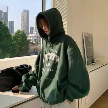 Женские свободные свитера с длинным рукавом и капюшоном с круглым вырезом, женские топы, однотонные толстовки M зелёный