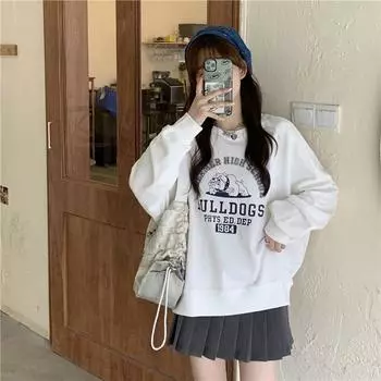 Женские свободные свитера с длинным рукавом и круглым вырезом, женские топы, однотонные толстовки M белый