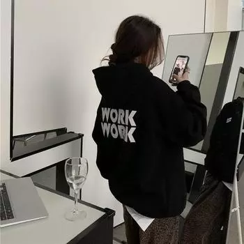 Женские свободные свитера с длинным рукавом и капюшоном с круглым вырезом, женские топы, однотонные толстовки M чёрный