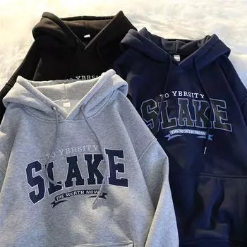 Женские свободные свитера с длинным рукавом и капюшоном с круглым вырезом, женские топы, однотонные толстовки M темно-синий