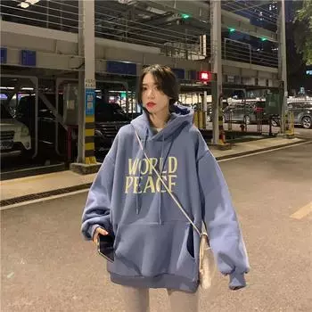 Женские свободные свитера с длинным рукавом и капюшоном с круглым вырезом, женские топы, однотонные толстовки M фиолетовый