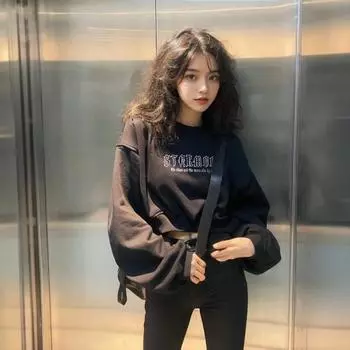 Женские свободные свитера с длинным рукавом и круглым вырезом, женские топы, однотонные толстовки M чёрный