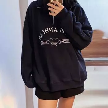 Женские свободные свитера с длинным рукавом и V-образным вырезом, женские топы, однотонные толстовки M темно-синий