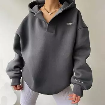 Женские свободные свитера с длинным рукавом и V-образным вырезом, женские топы, однотонные толстовки S серый