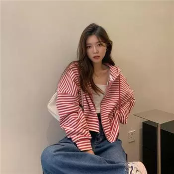 Женские свободные свитера с длинным рукавом и капюшоном с V-образным вырезом, женские топы, полосатые толстовки M чёрный