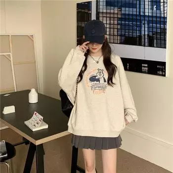 Женские свободные свитера с длинным рукавом и круглым вырезом, женские топы, однотонные толстовки M серый