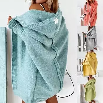 Женские свободные свитера с рукавами «летучая мышь», осенний новый свободный свитер с капюшоном, женская куртка M темно-синий