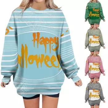 Женские свободные свитера, толстовки, флисовые принты на Хэллоуин, свитера с длинным рукавом, зимние осенние наряды XXL