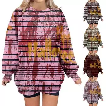 Женские свободные свитера, толстовки, флисовые принты на Хэллоуин, свитера с длинным рукавом, зимние осенние наряды M