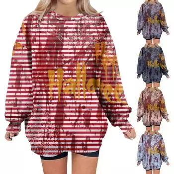 Женские свободные свитера, толстовки, флисовые принты на Хэллоуин, свитера с длинным рукавом, зимние осенние наряды XXL синий