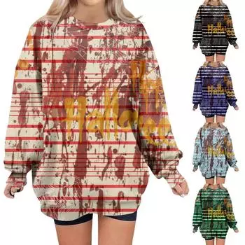 Женские свободные свитера, толстовки, флисовые принты на Хэллоуин, свитера с длинным рукавом, зимние осенние наряды S синий