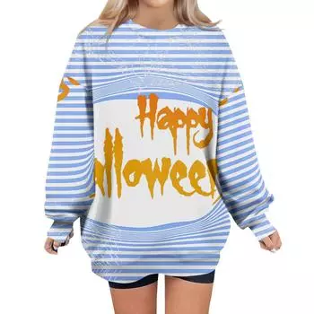 Женские свободные свитера, толстовки, флисовые принты на Хэллоуин, свитера с длинным рукавом, зимние осенние наряды L