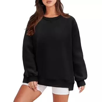 Женские свободные толстовки, флисовые свитера с круглым вырезом, повседневные удобные осенние модные наряды, элегантная одежда M чёрный