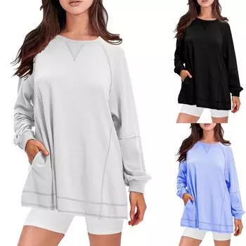 Женские свободные толстовки, флисовые свитера с круглым вырезом, повседневные удобные осенние модные наряды, элегантная одежда M чёрный