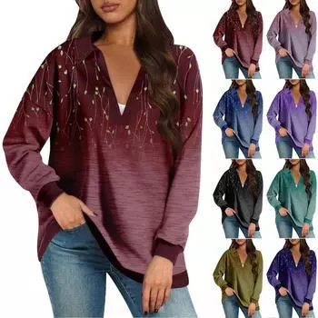 Женские свободные толстовки осенние топы с длинным рукавом V-образным вырезом повседневный пуловер с принтом топ милая повседневная одежда L