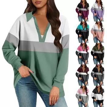 Женские свободные толстовки осенние топы с длинным рукавом V-образным вырезом повседневный пуловер с принтом топ милая повседневная одежда L