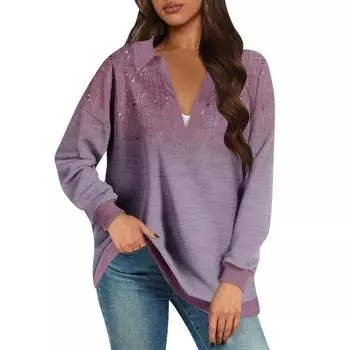 Женские свободные толстовки осенние топы с длинным рукавом V-образным вырезом повседневный пуловер с принтом топ милая повседневная одежда XL