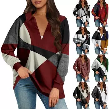 Женские свободные толстовки осенние топы с длинным рукавом V-образным вырезом повседневный пуловер с принтом топ милая повседневная одежда M чёрный