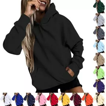Женские свободные толстовки с длинными рукавами, блузки, повседневные модные однотонные пуловеры, толстовки с капюшоном, топ с карманом L верблюд