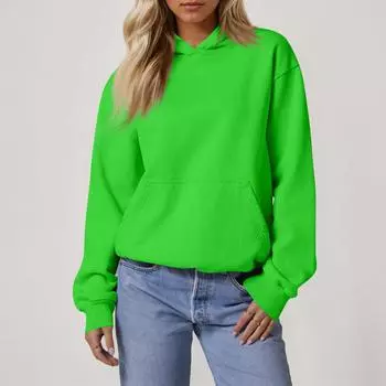 Женские свободные толстовки с длинными рукавами, блузки, повседневные модные однотонные пуловеры, толстовки с капюшоном, топ с карманом L