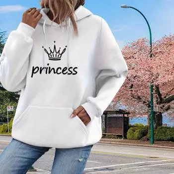 Женские свободные толстовки с капюшоном и принтом «Корона» с буквами, блузки, толстовки, повседневные свитера с длинным рукавом XS чёрный