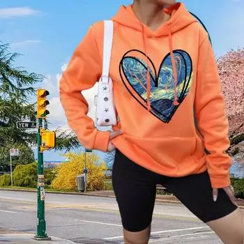 Женские свободные толстовки с капюшоном Starry Sky Love Print, блузки, толстовки, повседневные свитера с длинным рукавом XS зелёный