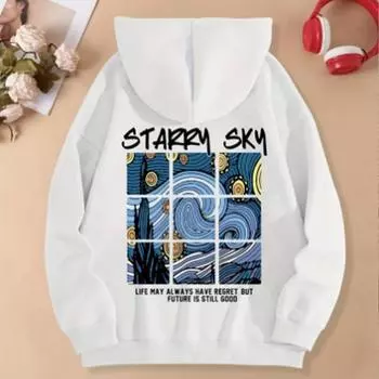 Женские свободные толстовки с капюшоном Van Gogh Starry Sky с принтом, блузки, толстовки, повседневные свитера с длинным рукавом XS чёрный