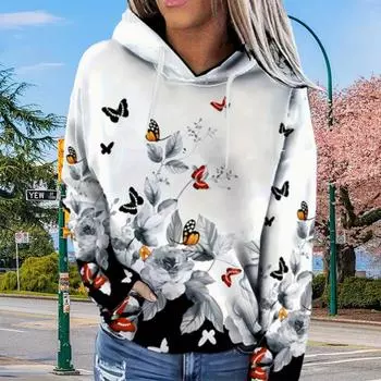 Женские свободные толстовки с принтом бабочки чернил, блузки, толстовки, повседневные свитера с длинным рукавом XS чёрный