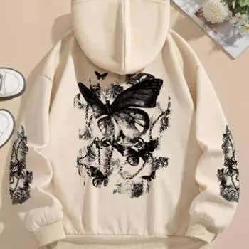 Женские свободные толстовки с принтом больших бабочек, блузки, толстовки, повседневные свитера с длинным рукавом XS чёрный