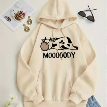 Женские свободные толстовки с принтом коровы из мультфильма, блузки, толстовки, повседневные свитера с длинным рукавом XS жёлтый