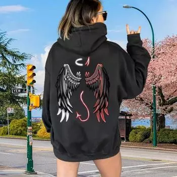 Женские свободные толстовки с принтом «Крылья ангела», блузки, толстовки, повседневные свитера с длинным рукавом XS чёрный